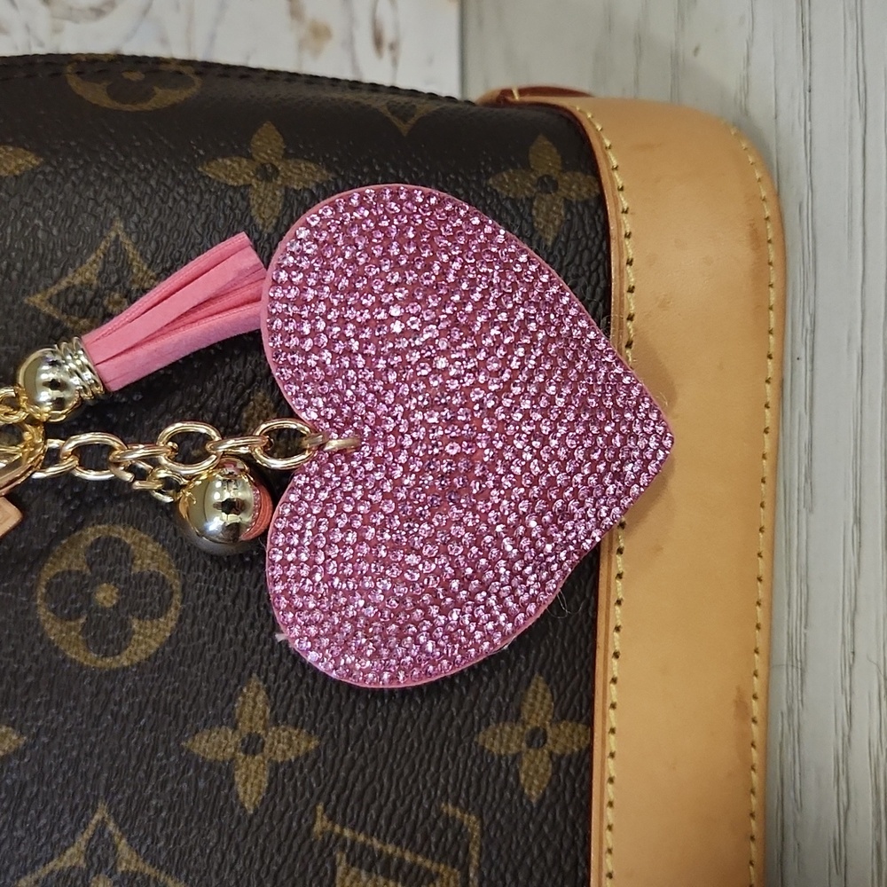 Bling Key Ring Bag Charm Gorgeous Heart & Pom Pom Design